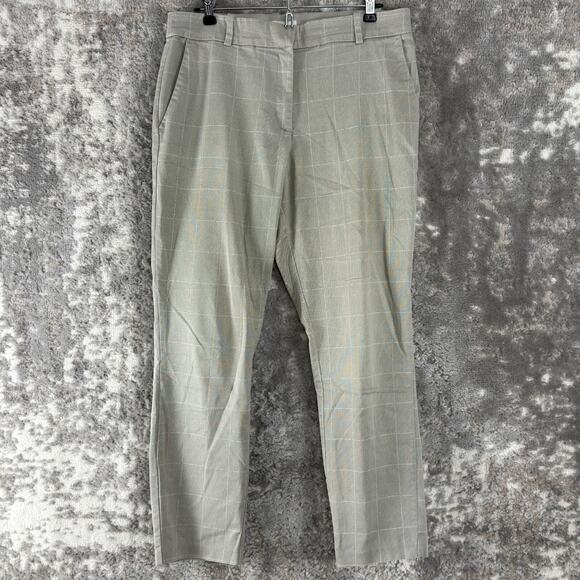 H&M Size 10 Checker Flat Front Pants Gray Straight Leg Button Zip Pocket - Picture 1 of 10